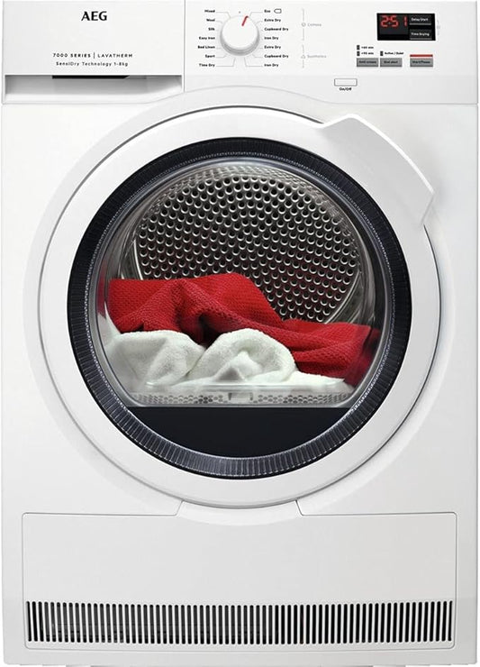AEG T7DBK841N - White 8KG Heat Pump Condenser Dryer - A++ energy