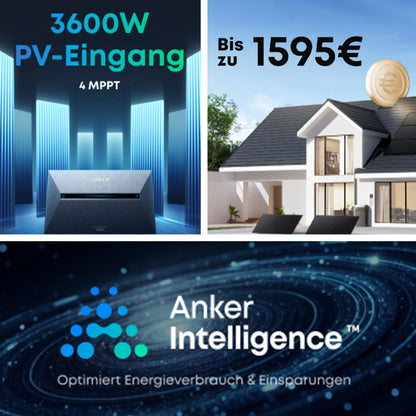 2000W Balkonkraftwerk mit Speicher - 4x Jolywood 500W Full Black bifazial & Anker Solix Solarbank 3 Pro