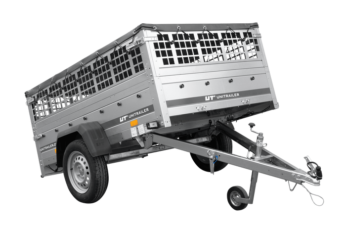 Autoanhänger 200×125 UNITRAILER GARDEN 201 KIPP mit Gitterwänden, H-0-Rahmen und grauer Plane