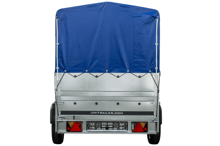 Einachsanhänger auf Blattfedern 230×125 UNITRAILER GARDEN 230/R KIPP mit BIS-Seiten, H-800-Rahmen und blauer Plane