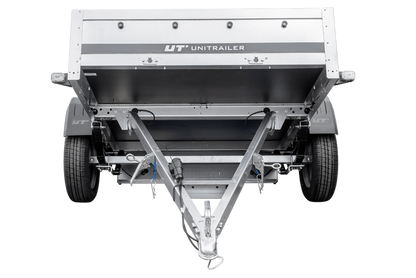Einachsanhänger auf Blattfedern 230×125 UNITRAILER GARDEN 230/R KIPP mit BIS-Seiten, H-800-Rahmen und blauer Plane