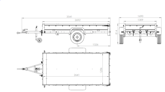 Einachsiger Anhänger auf Blattfedern 264×125 UNITRAILER GARDEN 264/R KIPP mit Gitterseitenwänden, H-0-Rahmen und blauer 