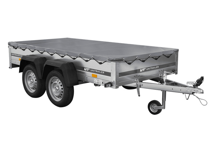 GARDEN TRAILER 264/2 KIPP MIT STÜTZRAD, GRAUE FLACHPLANE UND PLANENTRÄGER