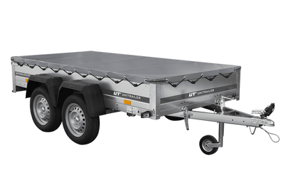 GARDEN TRAILER 264/2 KIPP MIT STÜTZRAD, GRAUE FLACHPLANE UND PLANENTRÄGER