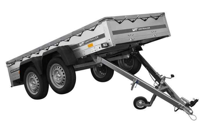 GARDEN TRAILER 264/2 KIPP mit Stützrad, grauer Flachplane und Planenträger