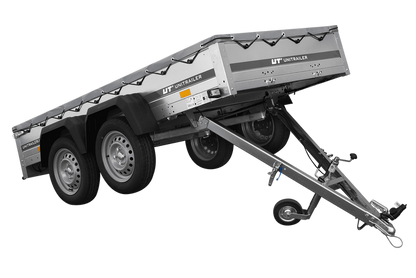 GARDEN TRAILER 264/2 KIPP mit Stützrad, grauer Flachplane und Planenträger