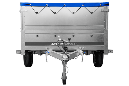 Großer Anhänger 750 kg GARDEN TRAILER 264 KIPP mit Bordwandaufsatz [zusätzliche 40 cm], Stützrad und blauer Flachplane