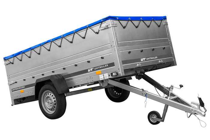 Großer Anhänger 750 kg GARDEN TRAILER 264 KIPP mit Bordwandaufsatz [zusätzliche 40 cm], Stützrad und blauer Flachplane