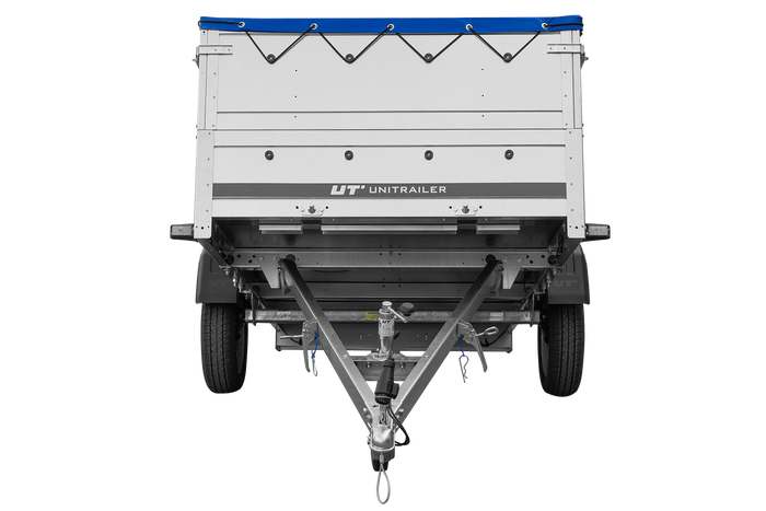 Großer Anhänger 750 kg GARDEN TRAILER 264 KIPP mit Bordwandaufsatz [zusätzliche 40 cm], Stützrad und blauer Flachplane