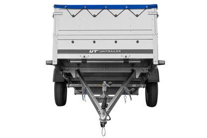 Großer Anhänger 750 kg GARDEN TRAILER 264 KIPP mit Bordwandaufsatz [zusätzliche 40 cm], Stützrad und blauer Flachplane