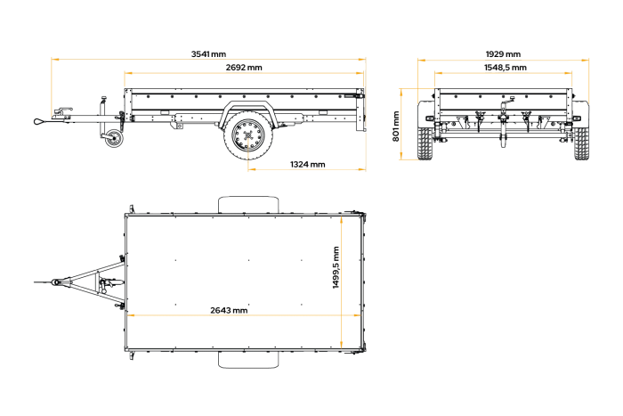 Leichter Anhänger auf Blattfedern 264×150 UNITRAILER GARDEN 265/R KIPP mit Gitterwänden, H-0 Rahmen und grauer Plane