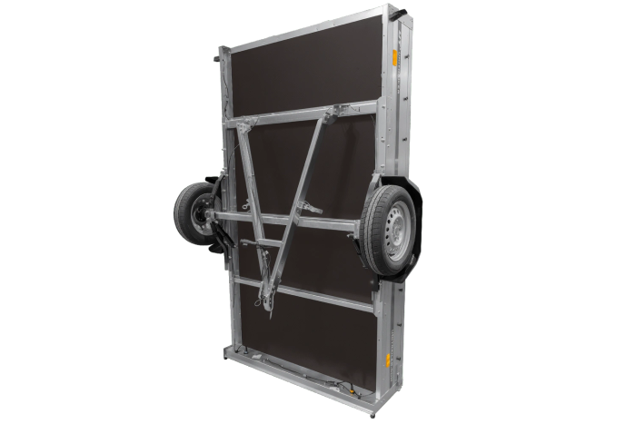 Leichter Anhänger auf Blattfedern 264×150 UNITRAILER GARDEN 265/R KIPP mit Gitterwänden, H-0 Rahmen und grauer Plane