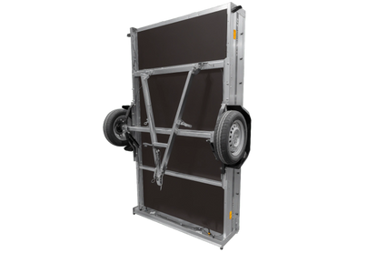 Leichter Anhänger auf Blattfedern 264×150 UNITRAILER GARDEN 265/R KIPP mit Gitterwänden, H-0 Rahmen und grauer Plane
