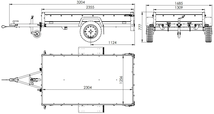 PKW-Anhänger auf Blattfedern 230×125 UNITRAILER GARDEN 230/R KIPP mit H-1100 Rahmen und blauer Plane
