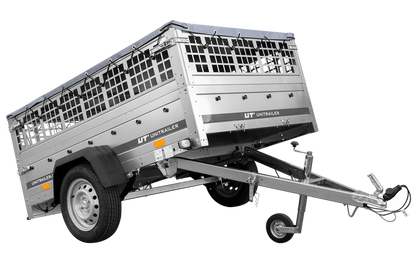 PKW-Anhänger auf Federn 200×125 UNITRAILER GARDEN 201/R KIPP mit Gitterwänden, H-0-Rahmen und grauer Plane