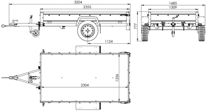 PKW-Anhänger auf Federn 230×125 UNITRAILER GARDEN 230/R KIPP mit BIS-Bordwänden, H-0-Rahmen und blauer Plane