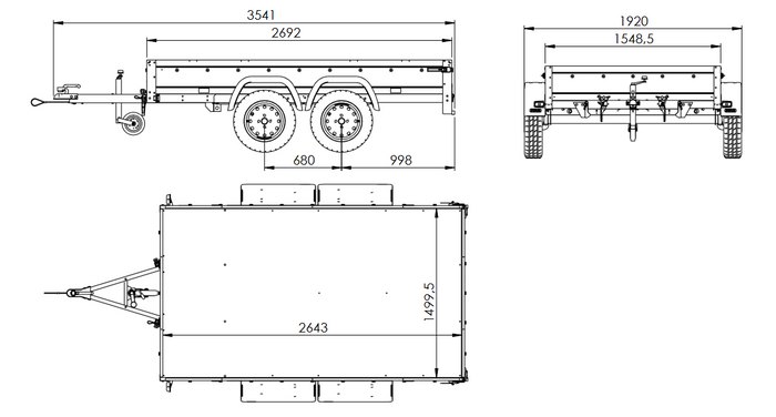 Zweiachsanhänger 264×150 UNITRAILER GARDEN 265/2 KIPP mit H-800 Rahmen und grauer Plane