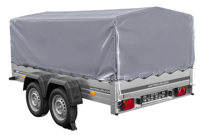Zweiachsanhänger 264×150 UNITRAILER GARDEN 265/2 KIPP mit H-800 Rahmen und grauer Plane