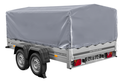 Zweiachsanhänger 264×150 UNITRAILER GARDEN 265/2 KIPP mit H-800 Rahmen und grauer Plane