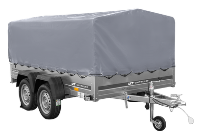 Zweiachsanhänger 264×150 UNITRAILER GARDEN 265/2 KIPP mit H-800 Rahmen und grauer Plane