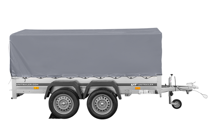 Zweiachsanhänger 264×150 UNITRAILER GARDEN 265/2 KIPP mit H-800 Rahmen und grauer Plane