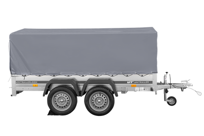 Zweiachsanhänger 264×150 UNITRAILER GARDEN 265/2 KIPP mit H-800 Rahmen und grauer Plane