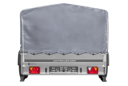 Zweiachsanhänger 264×150 UNITRAILER GARDEN 265/2 KIPP mit H-800 Rahmen und grauer Plane