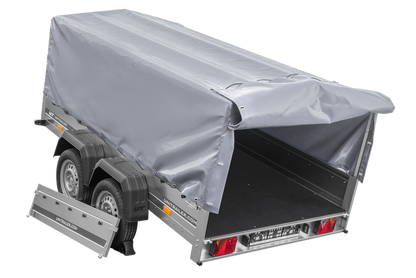 Zweiachsanhänger 264×150 UNITRAILER GARDEN 265/2 KIPP mit H-800 Rahmen und grauer Plane