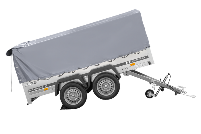 Zweiachsanhänger 264×150 UNITRAILER GARDEN 265/2 KIPP mit H-800 Rahmen und grauer Plane