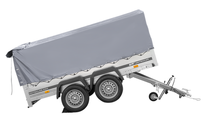 Zweiachsanhänger 264×150 UNITRAILER GARDEN 265/2 KIPP mit H-800 Rahmen und grauer Plane