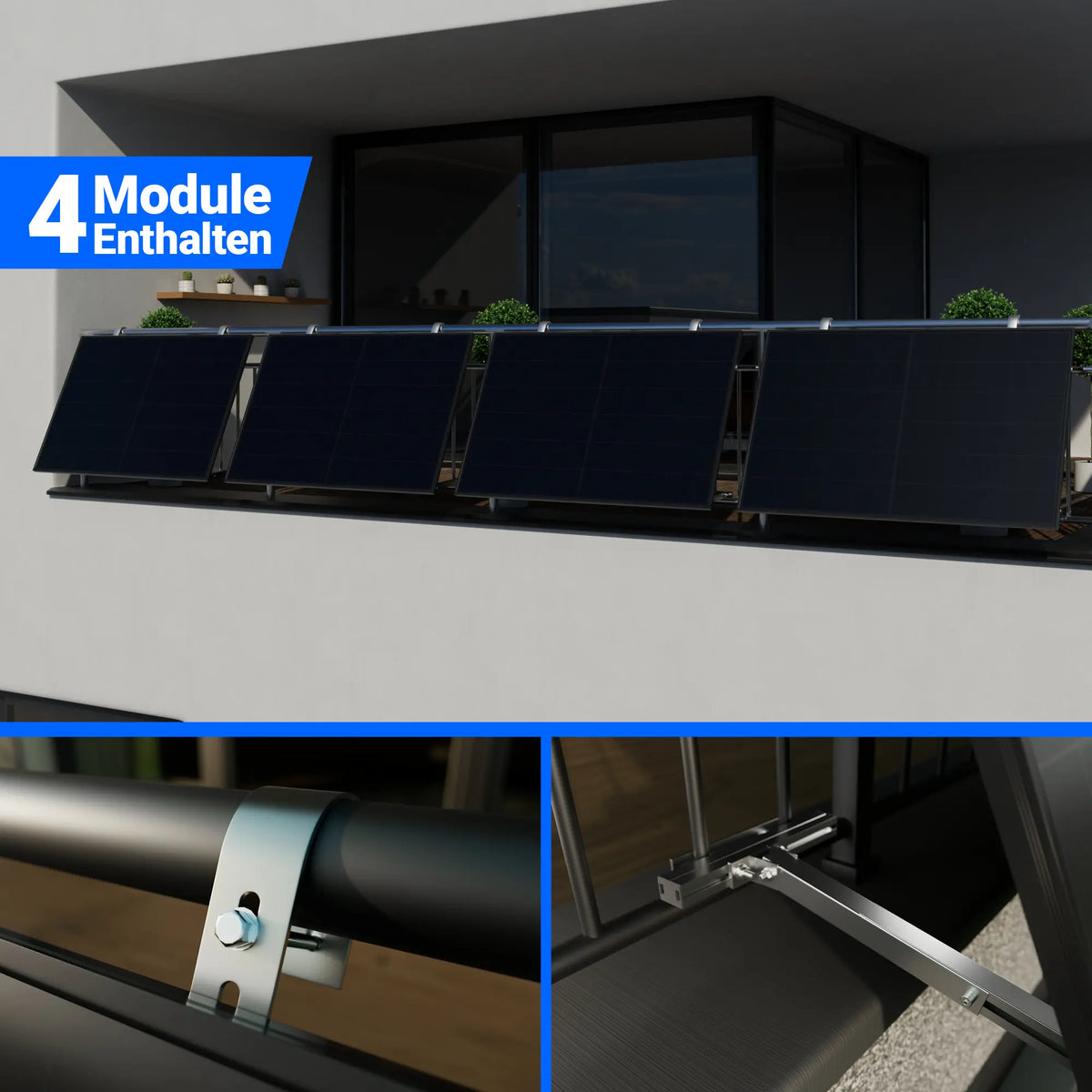 2000W Balkonkraftwerk mit Speicher - 4x Jolywood 500W Full Black bifazial & Anker Solix Solarbank 4 Pro