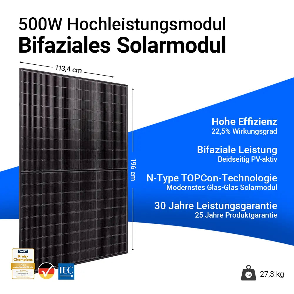 2000W Balkonkraftwerk mit Speicher - 4x Jolywood 500W Full Black bifazial & Anker Solix Solarbank 4 Pro